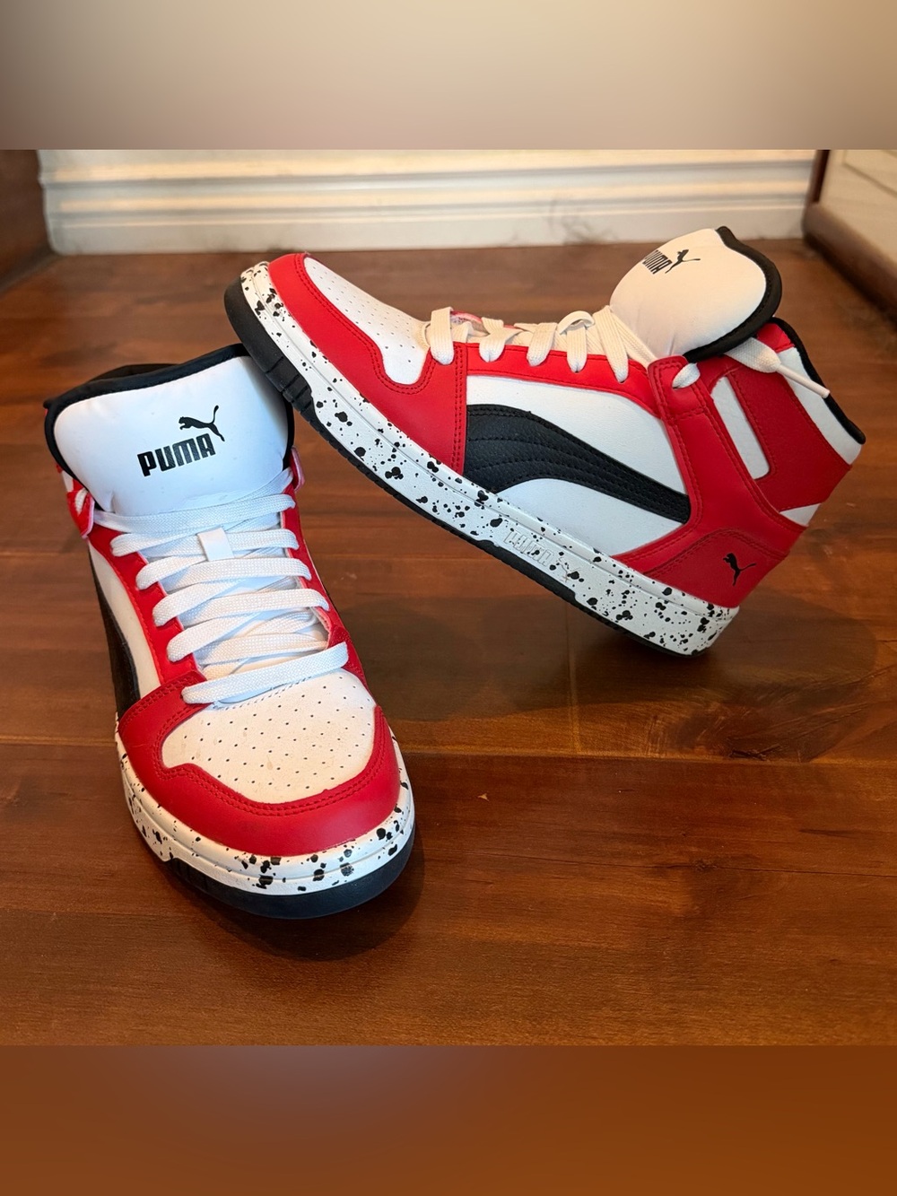 Puma High-Top Sneakers - White, Red, Black